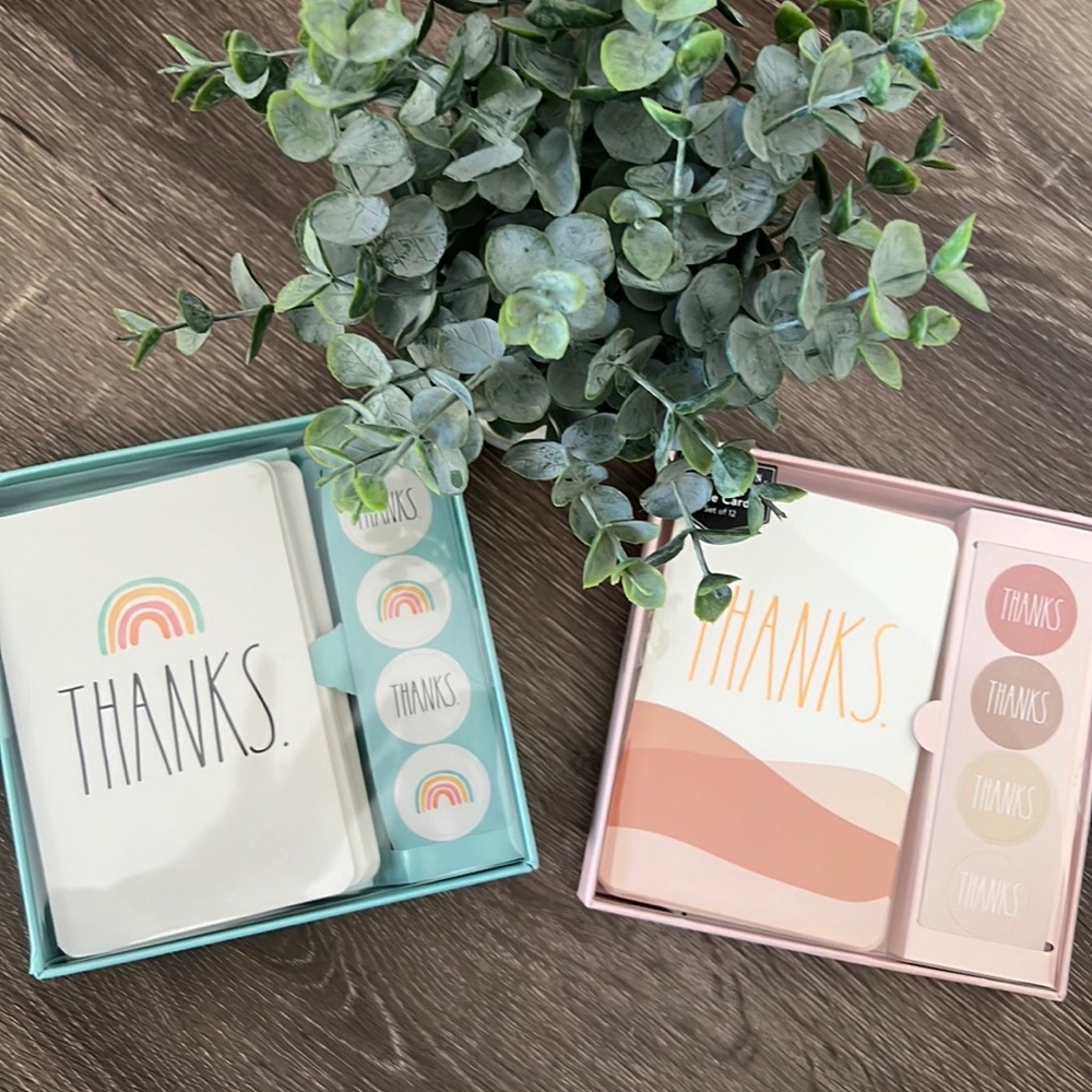 NEW 2 RAE DUNN Note Card Thank You Sets - 12 Cards - 13 envelopes - 12 Stickers